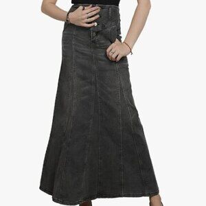 NWT Dark Grey Button Front A-Line Maxi Skirt With Pockets